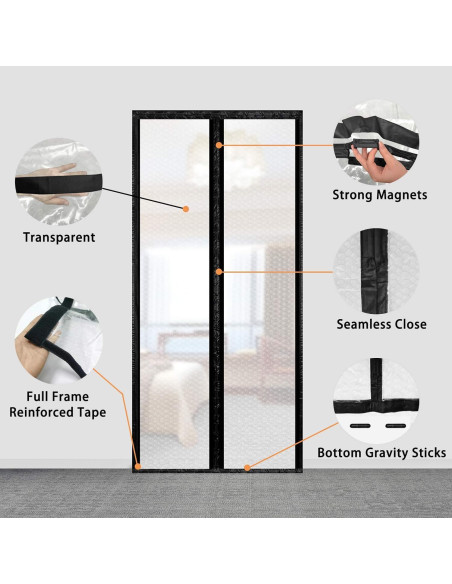 Cortina de Puerta Aislante Magnética SANJIANKER 36x82 Negro
