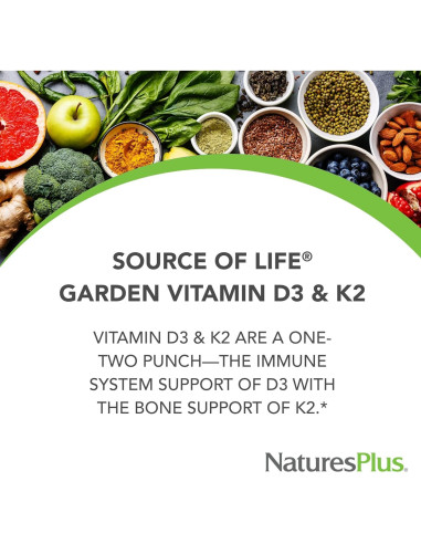 Cápsulas Veganas Vitamina D3 y K2 Nature's Plus - 60 Porciones