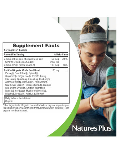 Cápsulas Veganas Vitamina D3 y K2 Nature's Plus - 60 Porciones