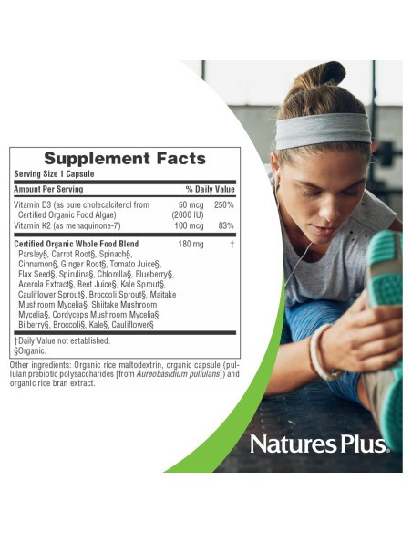 Cápsulas Veganas Vitamina D3 y K2 Nature's Plus - 60 Porciones Cápsulas Veganas Vitamina D3 y K2 Nature's Plus - 60 Porciones