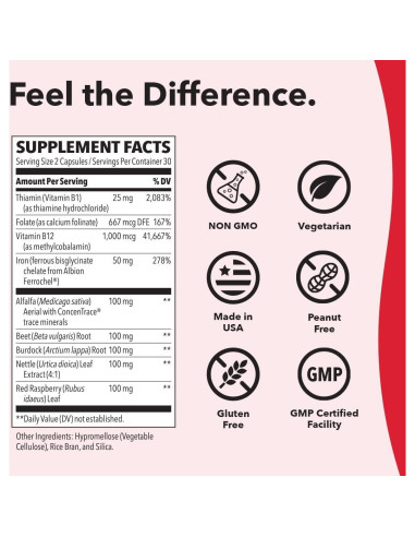LifeSeasons Blood Nourish-R - Suplemento de Hierro 60 Cápsulas