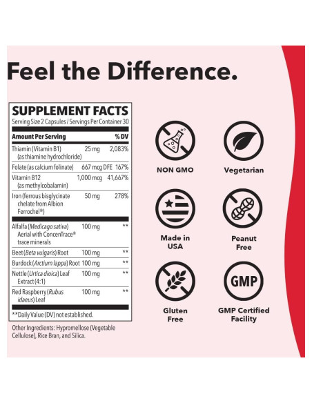 LifeSeasons Blood Nourish-R - Suplemento de Hierro 60 Cápsulas