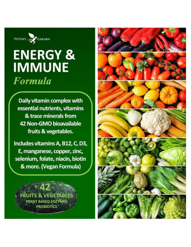 Multivitamina Vegana Potent Garden 90 Tabletas 42 Frutas y Verduras