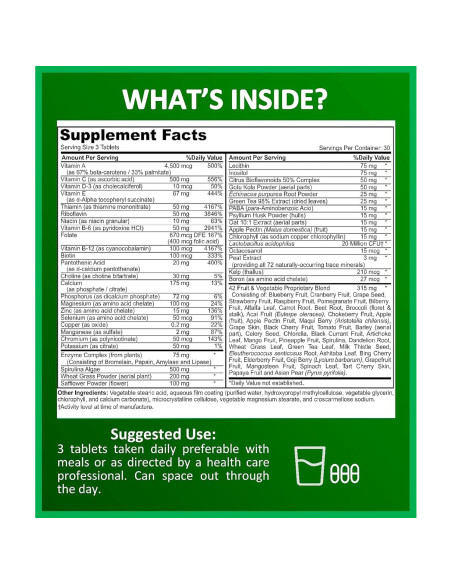 Multivitamina Vegana Potent Garden 90 Tabletas 42 Frutas y Verduras