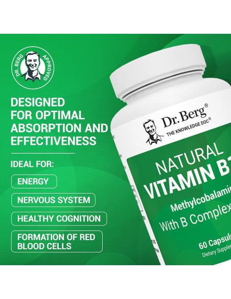 Vitamina B12 Natural Dr. Berg 1000 mcg - Complejo B 60 Cápsulas