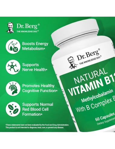 Vitamina B12 Natural Dr. Berg 1000 mcg - Complejo B 60 Cápsulas
