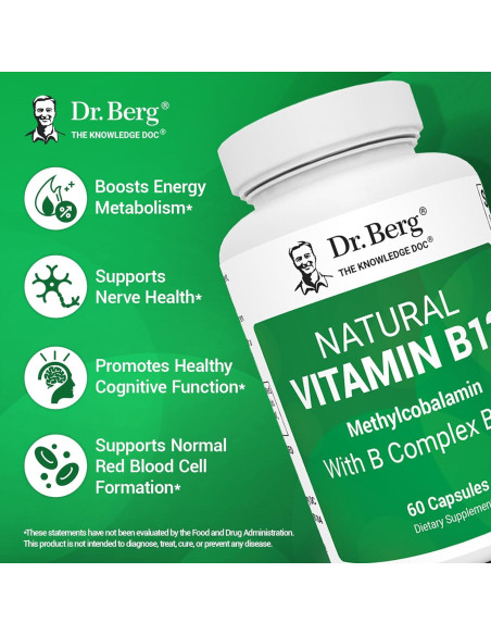 Vitamina B12 Natural Dr. Berg 1000 mcg - Complejo B 60 Cápsulas