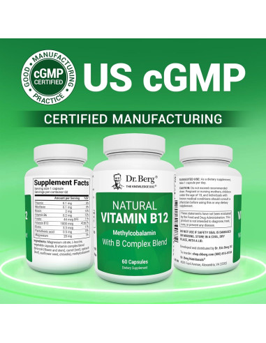 Vitamina B12 Natural Dr. Berg 1000 mcg - Complejo B 60 Cápsulas