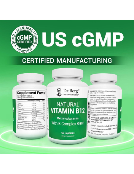 Vitamina B12 Natural Dr. Berg 1000 mcg - Complejo B 60 Cápsulas