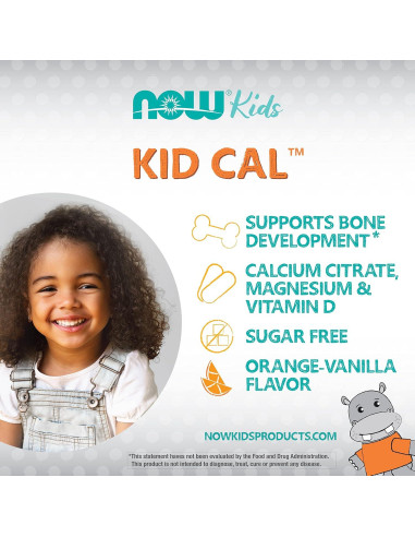 NOW Foods Kid Cal Masticables 100 Unidades Naranja - Calcio, Magnesio y Vitamina D
