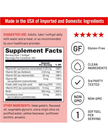 NatureWise Complejo de Vitaminas B 150 Gelatinas Blandas - Energía y Claridad Mental