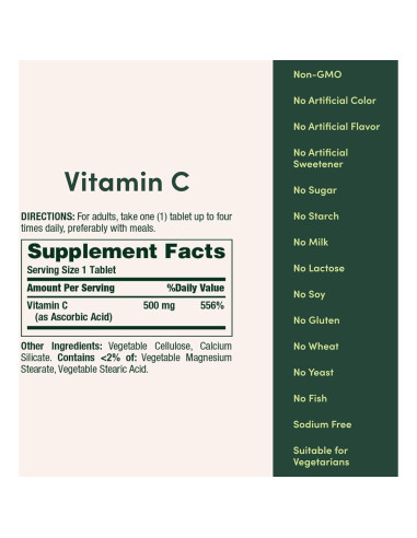 Vitamina C Nature's Bounty 500mg 250 Tabletas Antioxidante