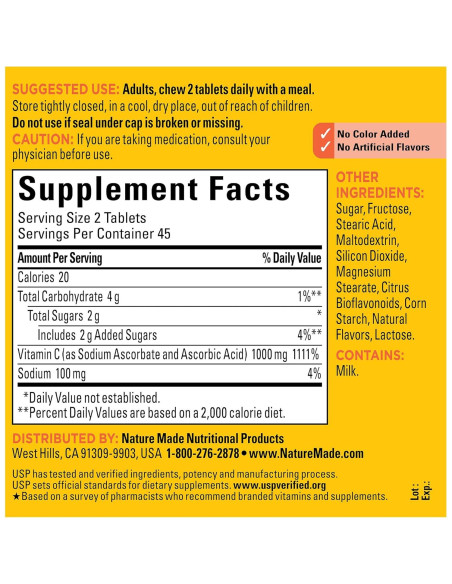 Nature Made Vitamina C Masticable 1000 mg - 90 Tabletas