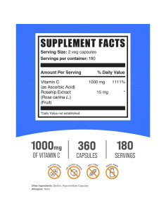Vitamina C 1000mg con Rosa Mosqueta BulkSupplements 360 Cápsulas 2