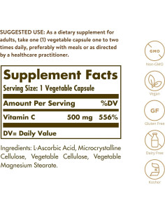 Vitamina C 500 mg Solgar 250 Cápsulas Vegetales Antioxidante 2