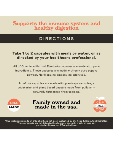 Cápsulas de Enzimas de Papaya Orgánica Complete Natural - 500mg