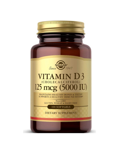 Solgar Vitamina D3 125 mcg (5000 UI) 100 Gelatinas Blandas - Huesos y Sistema Inmunológico Saludables