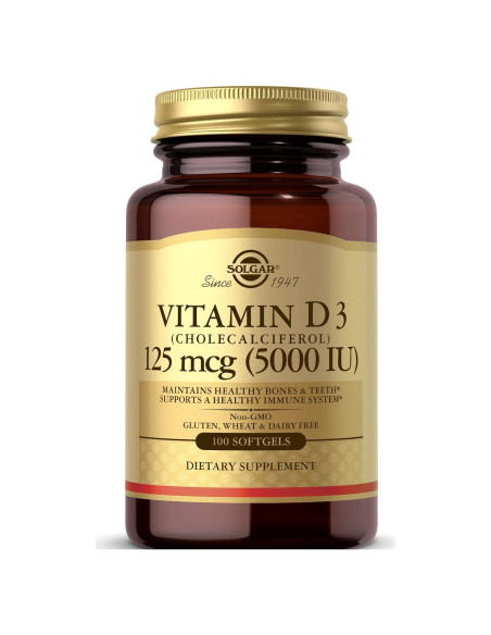 Solgar Vitamina D3 125 mcg (5000 UI) 100 Gelatinas Blandas - Huesos y Sistema Inmunológico Saludables