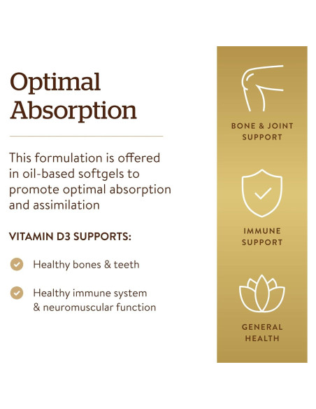 Solgar Vitamina D3 125 mcg (5000 UI) 100 Gelatinas Blandas - Huesos y Sistema Inmunológico Saludables