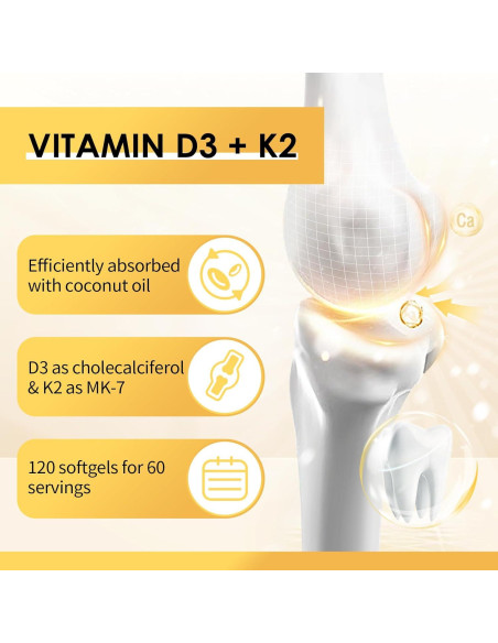 Suplemento Vitamina D3 K2 GPGP 5000 UI 200 mcg 120 Cápsulas