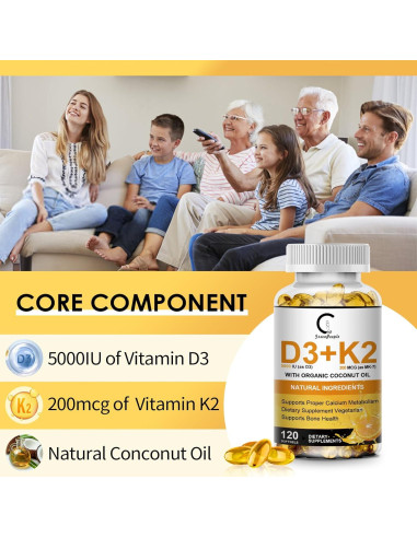 Suplemento Vitamina D3 K2 GPGP 5000 UI 200 mcg 120 Cápsulas