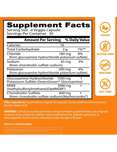 Glucosamina Condroitina MSM Vegana Doctor's Best 120 Cápsulas