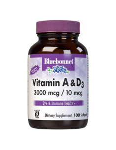 Suplemento Vitamina A 10,000 UI y D3 400 UI Bluebonnet 100 Gelatinas