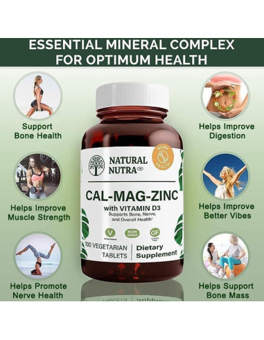 Suplemento Natural de Calcio Magnesio Zinc con Vitamina D3 - 300 Tabletas