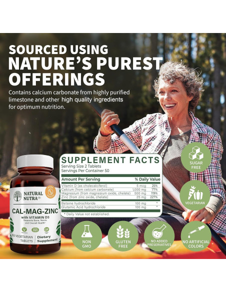 Suplemento Natural de Calcio Magnesio Zinc con Vitamina D3 - 300 Tabletas