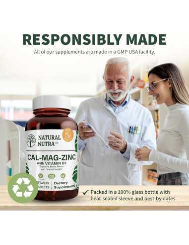 Suplemento Natural de Calcio Magnesio Zinc con Vitamina D3 - 300 Tabletas