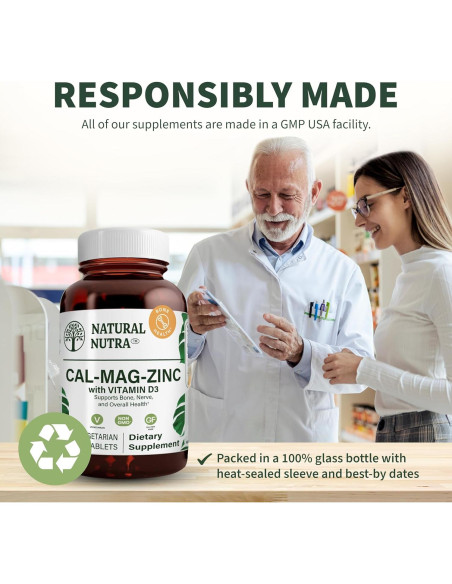 Suplemento Natural de Calcio Magnesio Zinc con Vitamina D3 - 300 Tabletas