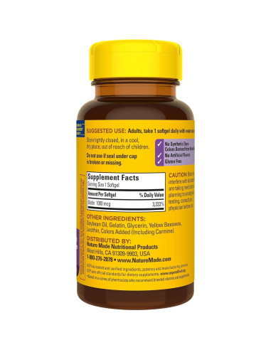 Suplemento de Biotina Nature Made 1000 mcg 120 Softgels