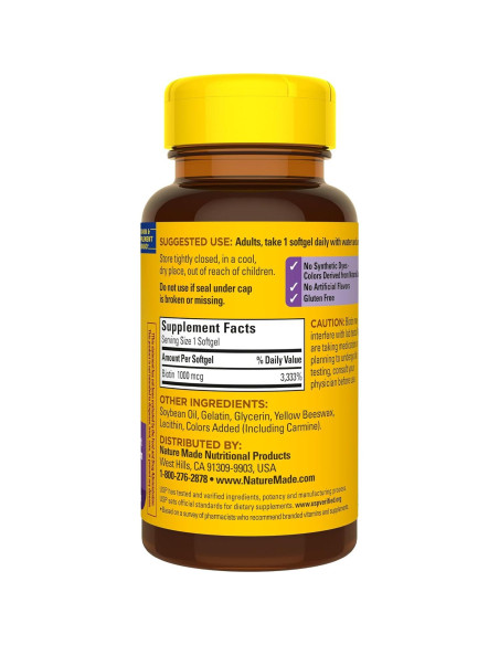 Suplemento de Biotina Nature Made 1000 mcg 120 Softgels