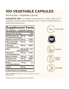 Cápsulas Vegetales B-Complejo 100 Solgar - Salud del Corazón 2