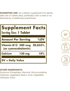 Vitamina B12 500 mcg Solgar - 100 Tabletas Veganas Sin Gluten 2