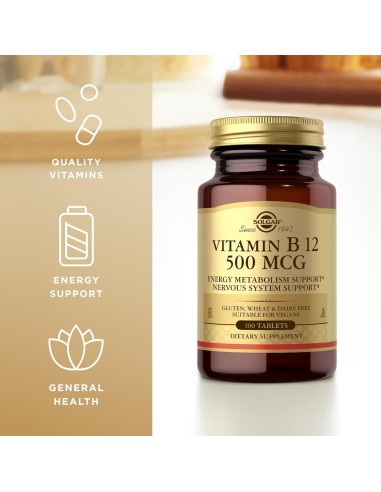 Vitamina B12 500 mcg Solgar - 100 Tabletas Veganas Sin Gluten