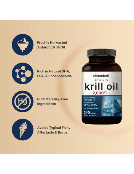 Suplemento de Aceite de Kril Antártico Nature Bell 2000mg 240 Geles