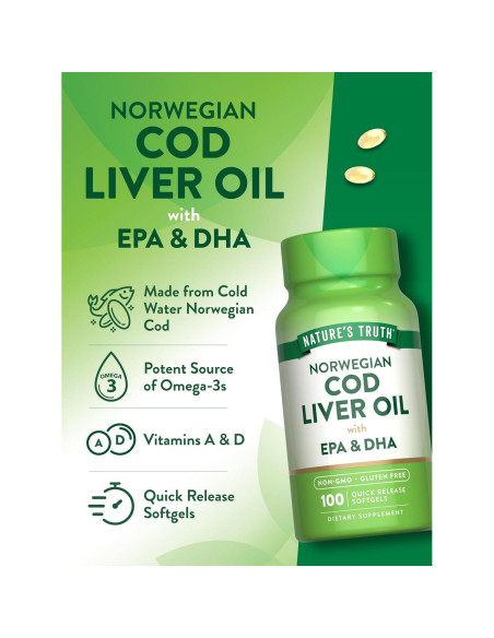Aceite de Hígado de Bacalao Nature's Truth 415 mg 100 Gelatinas Aceite de Hígado de Bacalao Nature's Truth 415 mg 100 Gelatinas