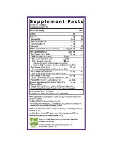 Suplemento Aceite de Pescado Wholemega New Chapter 180 Cápsulas