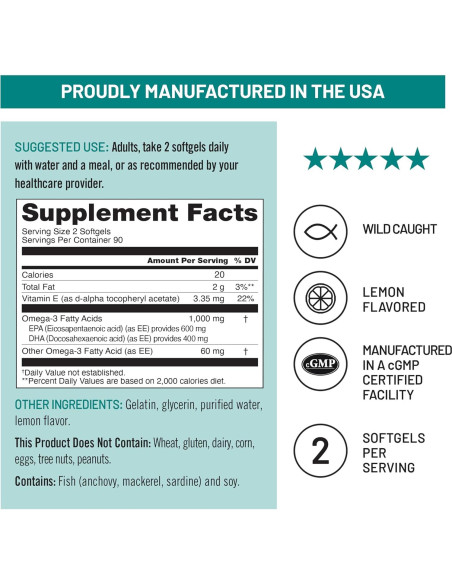 Suplemento Omega 3 NatureWise 1000mg + Vitamina E 180 Cápsulas
