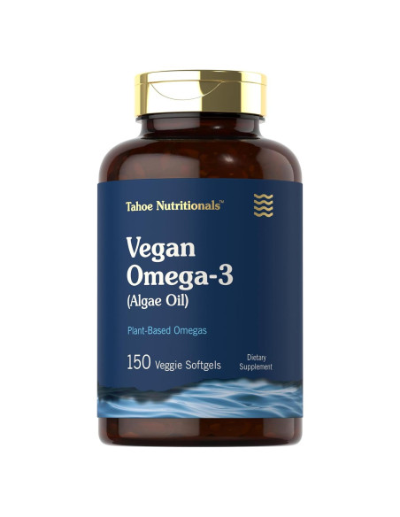 Suplemento Vegano Omega 3 Tahoe Nutritionals | 150 Gelatinas Blandas | 200 mg DHA de Aceite de Algas