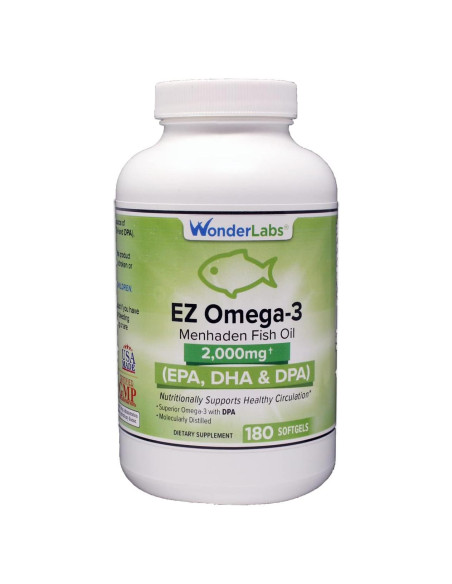 EZ Omega-3 Suplemento de Aceite de Pescado Menhaden 2000 mg 180 Cápsulas