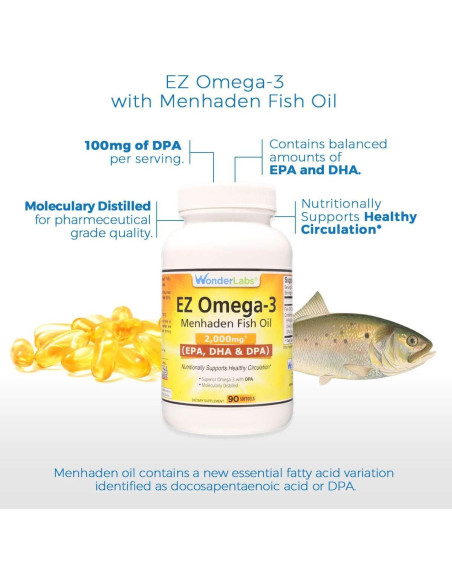 EZ Omega-3 Suplemento de Aceite de Pescado Menhaden 2000 mg 180 Cápsulas