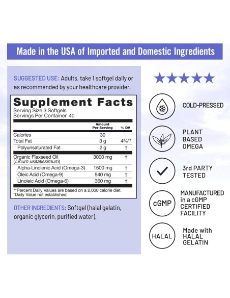 NatureWise Aceite de Semilla de Lino 3000 mg Omega 3 120 Gelatinas