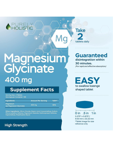 Glicinato de Magnesio 400mg Purely Holistic - 270 Tabletas Veganas