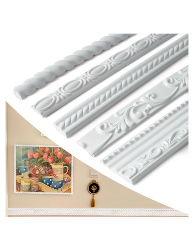 Moldura de Pared Autoadhesiva PVC Blanco 10FT 0.47x0.28cm