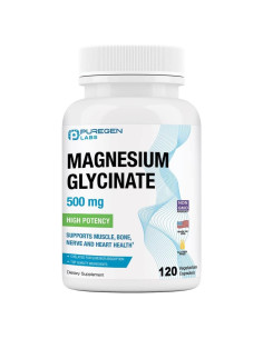 Glicinato de Magnesio 500mg Puregen Labs 120 Cápsulas Vegetales
