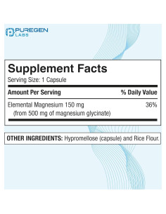 Glicinato de Magnesio 500mg Puregen Labs 120 Cápsulas Vegetales 2