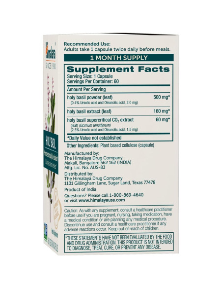 Suplemento Herbal Albahaca Sagrada Himalaya Tulsi 720 mg 60 Cápsulas