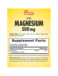 Suplemento de Magnesio Sundance 500mg Óxido 100 Tabletas Vegetariano 2